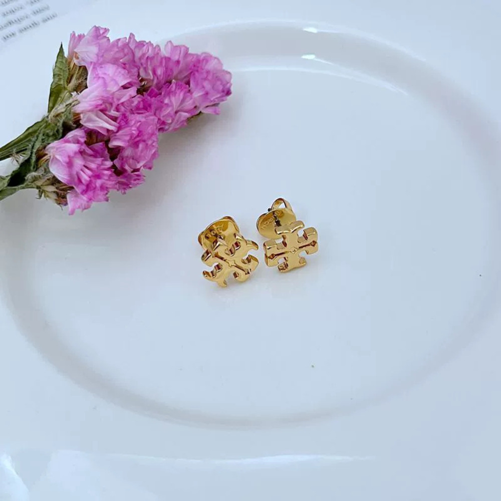 Tory Burch Letter Metal Stud Earrings